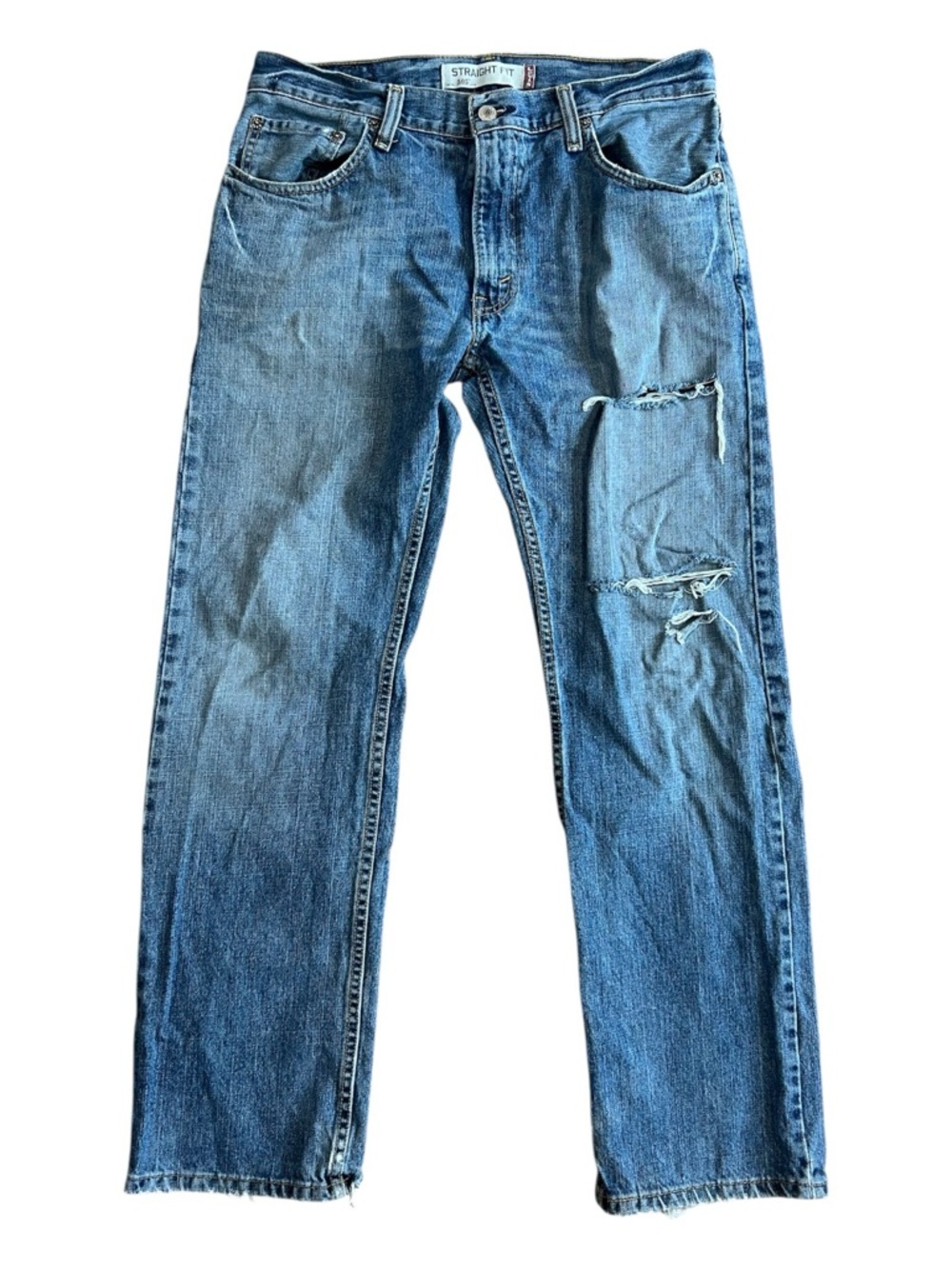 Levi's 505 Straight Fit Distressed Blue Denim Jeans 32x30 Men